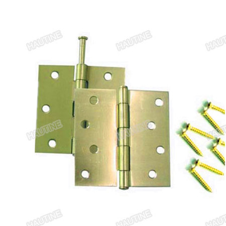CW0134X  IRON SQUARE HINGES W/SCREWS, BRASS PLATED, LOOSE PIN